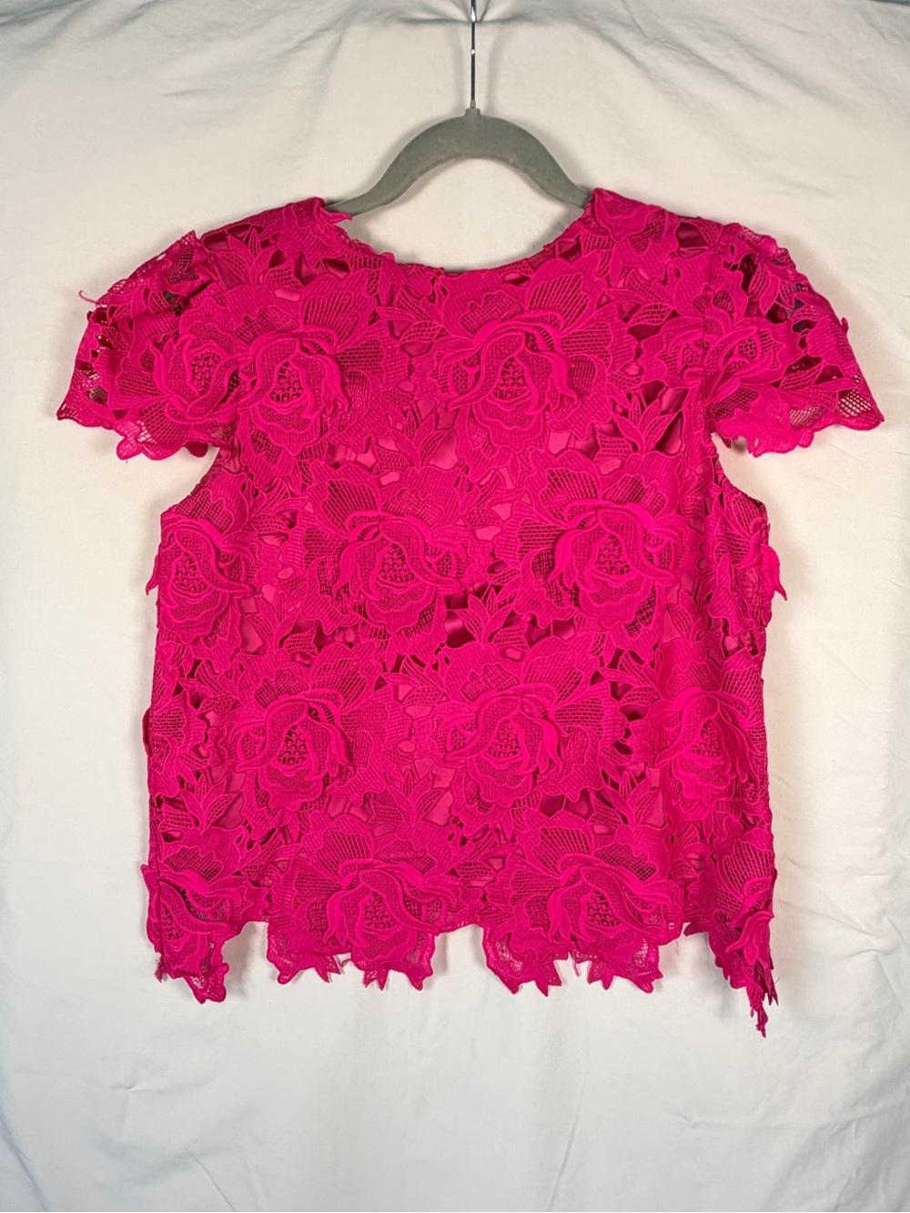 MILLY Hot Pink Guipure Lace Top Floral Cocktail Blouse Petite P